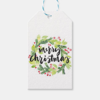 Merry Christmas Bow Wreath Holiday Gift Tags