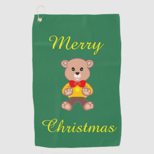 Merry Christmas Bowtie Teddy bear on Green Golf Towel