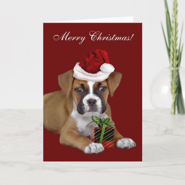 Merry Christmas Boxer Dog greeting Card (Front)