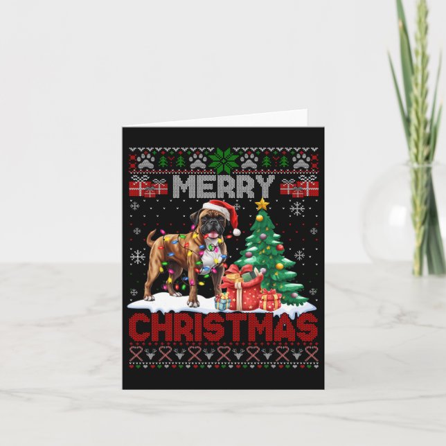 Merry Christmas Boxer Dog Lovers Family Ugly Xmas  Card (Front)