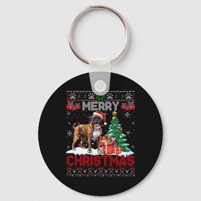Merry Christmas Boxer Dog Lovers Family Ugly Xmas  Key Ring (Front)
