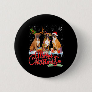 Merry Christmas Boxer Dog Santa Reindeer Light Xma 6 Cm Round Badge