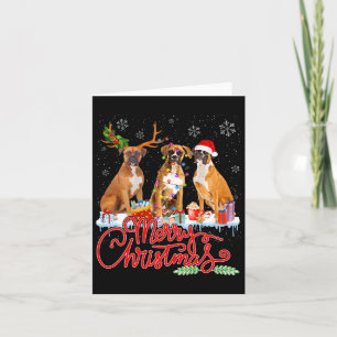 Merry Christmas Boxer Dog Santa Reindeer Light Xma Card