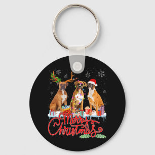 Merry Christmas Boxer Dog Santa Reindeer Light Xma Key Ring