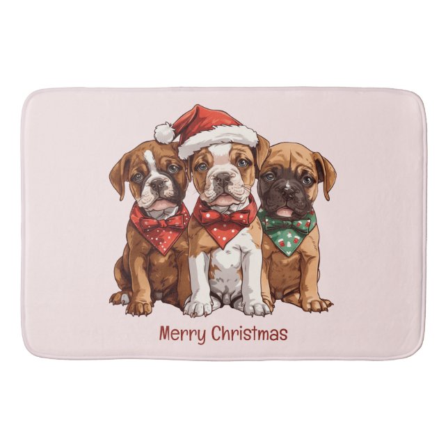 Merry Christmas Boxer Dogs Bath Mat (Front)