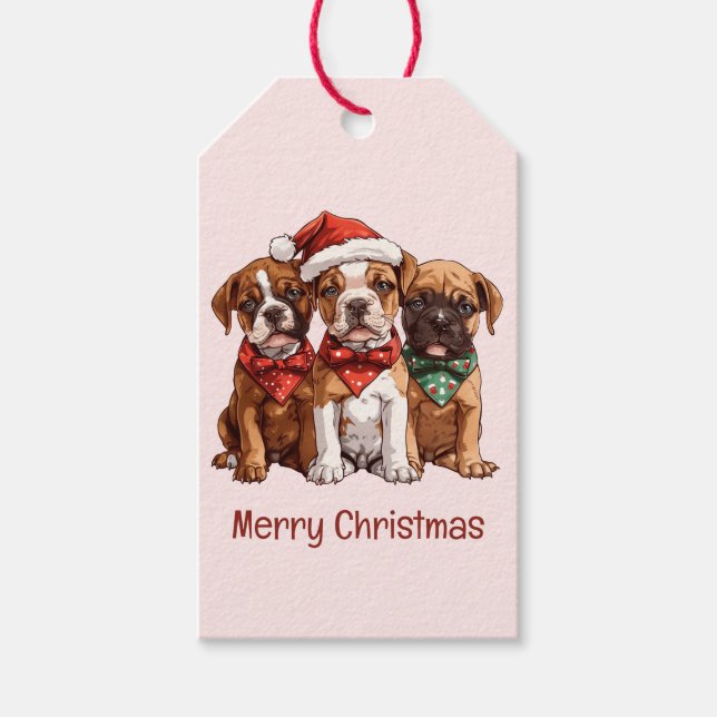 Merry Christmas Boxer Dogs Gift Tags (Front)