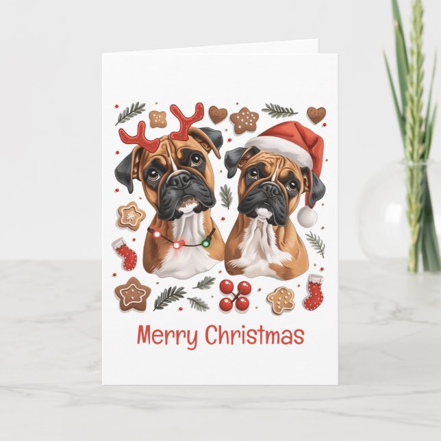 Merry Christmas Boxer Dogs Holiday Card (Front)
