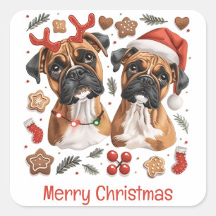 Merry Christmas Boxer Dogs Square Sticker