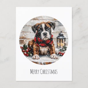 Merry Christmas Boxer Puppy Holiday Postcard