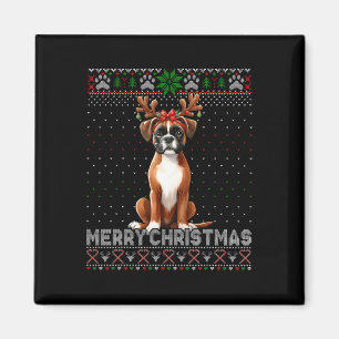 Merry Christmas Boxer Reindeer Dog Lovers Ugly Xma Magnet