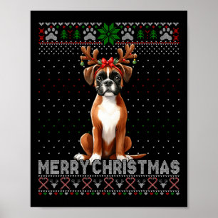 Merry Christmas Boxer Reindeer Dog Lovers Ugly Xma Poster