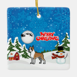 Merry Christmas Boxer With A Snowman And Santa Ceramic Tree Decoration