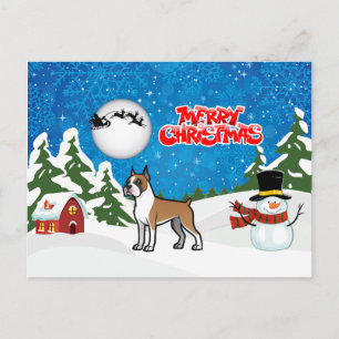 Merry Christmas Boxer With A Snowman And Santa Holiday Postcard