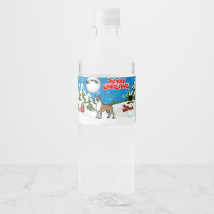 Merry Christmas Boxer With A Snowman And Santa Water Bottle Label