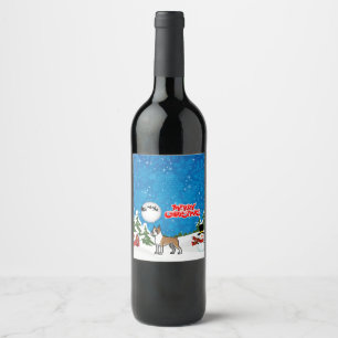 Merry Christmas Boxer With A Snowman And Santa Wine Label