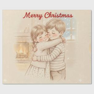 Merry Christmas boy and girl pictured together cut Wrapping Paper