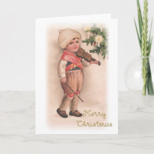 Merry Christmas Boy with Violin Holiday Card