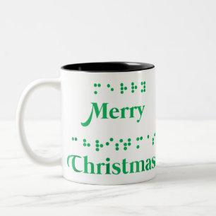 Merry christmas braille dots , xmas tops, holiday Two-Tone coffee mug