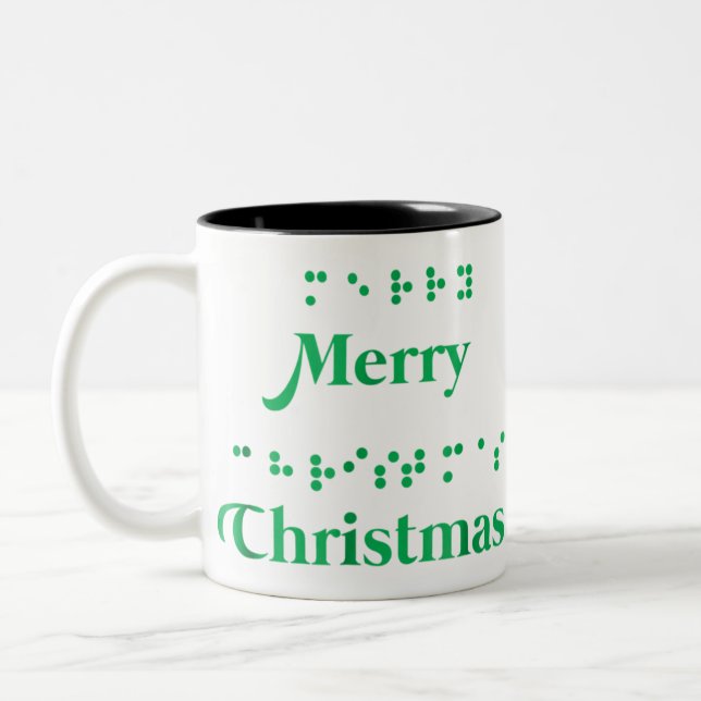 Merry christmas braille dots , xmas tops, holiday Two-Tone coffee mug (Left)