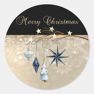 Merry Christmas,Branch Balls Santa Claus Classic Round Sticker