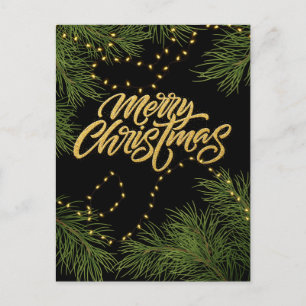 Merry Christmas Branches and Lights  Holiday Postcard