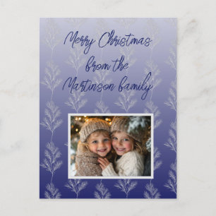 Merry Christmas Branches Pattern Blue Ombre Photo  Holiday Postcard