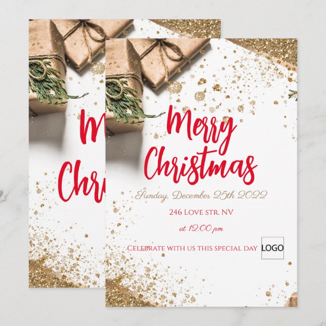Merry Christmas brand logo qr code promo  Invitation (Front/Back)