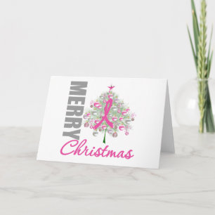 Merry Christmas Breast Cancer Pink Ribbon Wreath Holiday Card