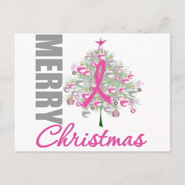 Merry Christmas Breast Cancer Pink Ribbon Wreath Holiday Postcard (Front)