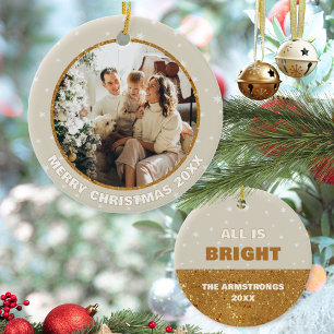 Merry Christmas Bright Glitter Modern Photo Ceramic Tree Decoration