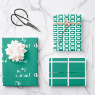 Merry Christmas Bright Green Pattern Wrapping Paper Sheet
