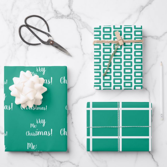 Merry Christmas Bright Green Pattern Wrapping Paper Sheet (Front)