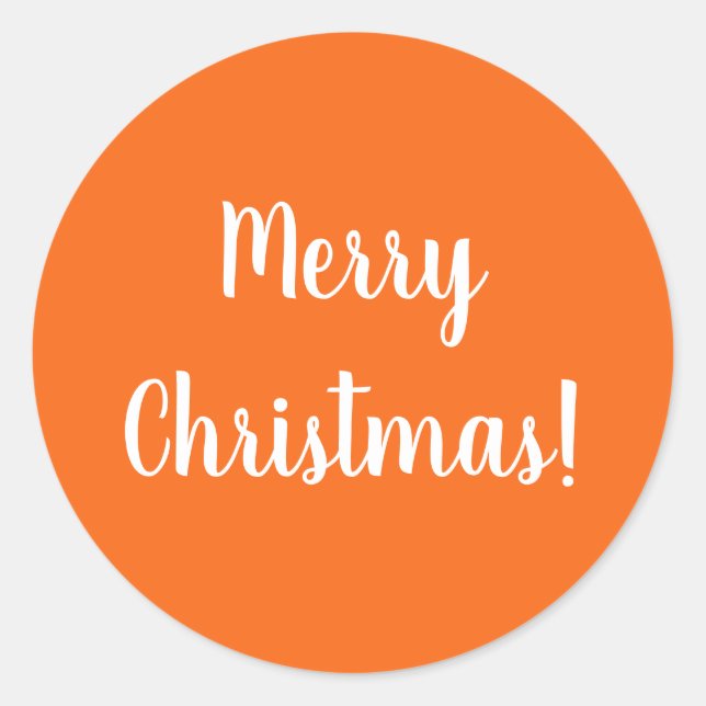 Merry Christmas Bright Orange Typography Classic Round Sticker (Front)