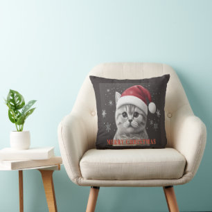 Merry Christmas British shorthair Cat, Santa Cat Cushion