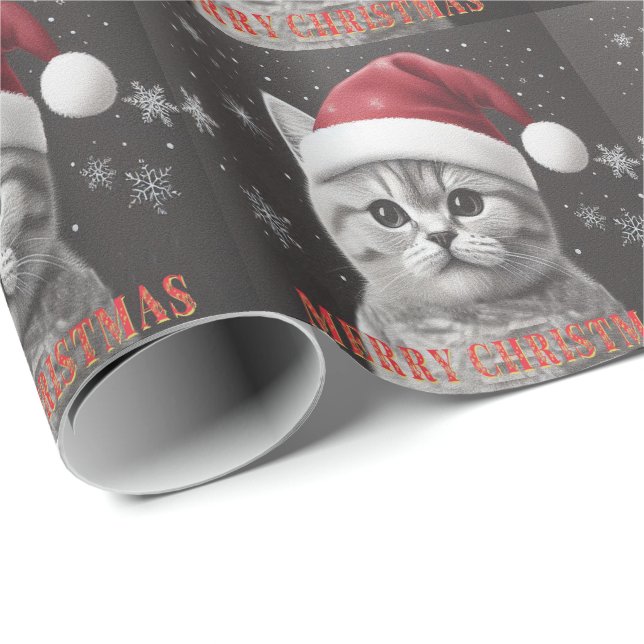 Merry Christmas British shorthair Cat, Santa Cat Wrapping Paper (Roll Corner)