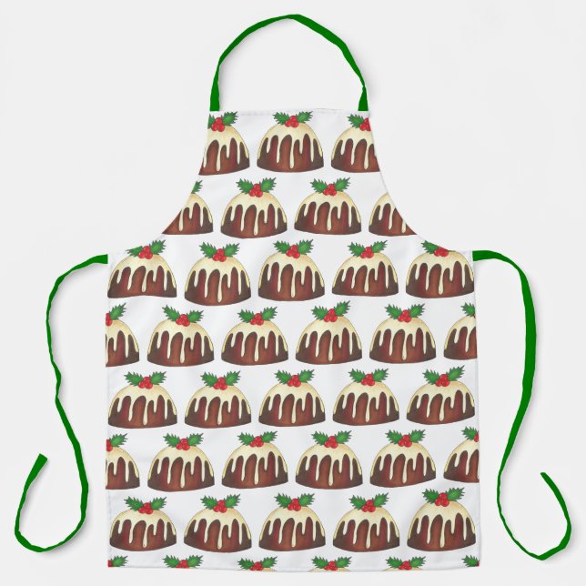 Merry Christmas British Sugar Plum Pudding Holiday Apron (Front)