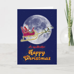 Merry Christmas brother, Santa in his sleigh Holiday Card