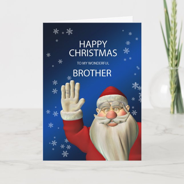 Merry Christmas Brother, Santa waving Holiday Card (Front)