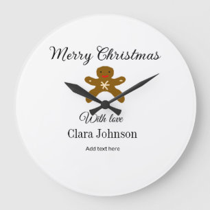 Merry Christmas brown cookies add name with love h Large Clock