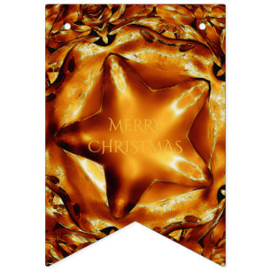 Merry Christmas Brown Gold Copper Elegant Star Bunting