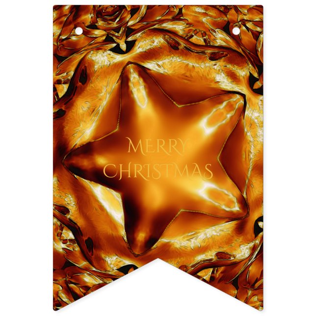 Merry Christmas Brown Gold Copper Elegant Star Bunting (First Flag)