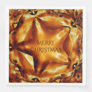 Merry Christmas Brown Gold Copper Elegant Star Napkin