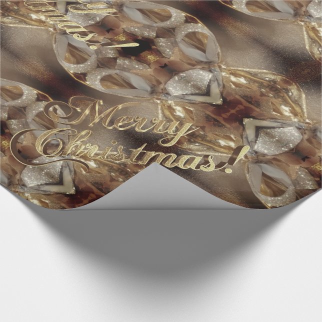 Merry Christmas Brown Gold Script Elegant Chic Wrapping Paper (Corner)