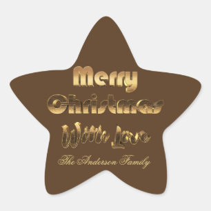 Merry Christmas Brown Gold Typography Elegant Star Sticker