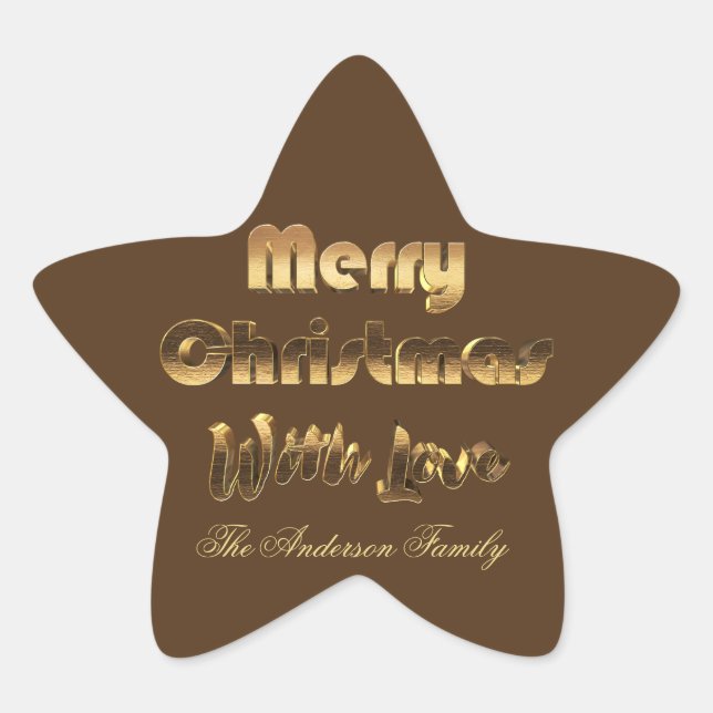 Merry Christmas Brown Gold Typography Elegant Star Sticker (Front)