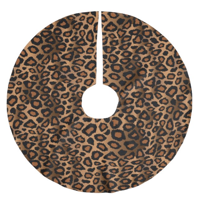 Merry Christmas Brown Leopard Animal Print Brushed Polyester Tree Skirt (Front)
