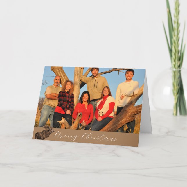 Merry Christmas Brown Moose With  White Outline Holiday Card (Front)