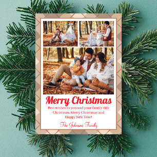 merry christmas brown tartan 3 family photos holiday card