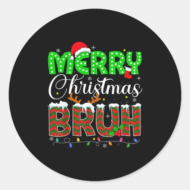 Merry Christmas Bruh Boys Teens Kids Men Xmas Paja Classic Round Sticker (Front)