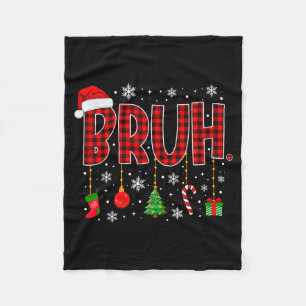 Merry Christmas Bruh Buffalo Plaid Retro Xmas Men Fleece Blanket